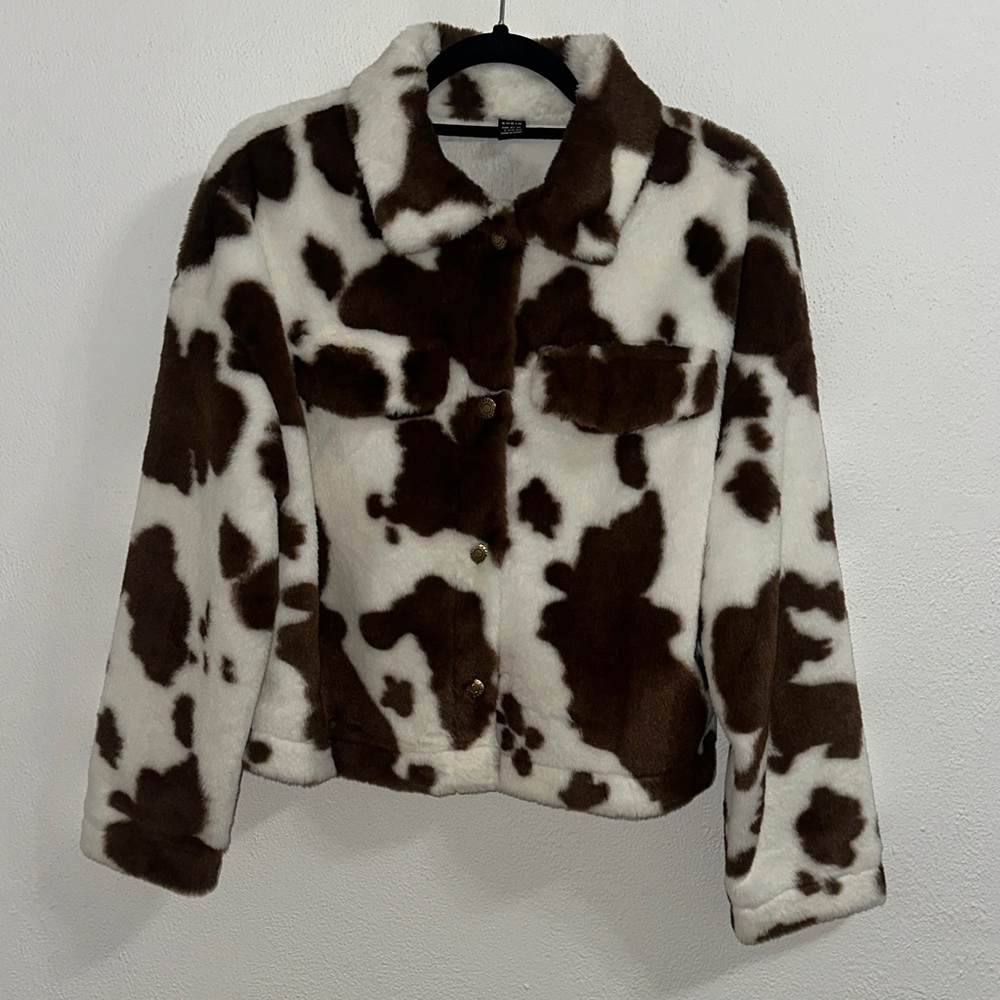 SHEIN Brown and White Faux Fur Jacket